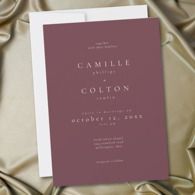 Convite Elegant Burgundy Wine Minimalist Wedding (Elegant Burgundy Wine Minimalist Wedding Invitation)