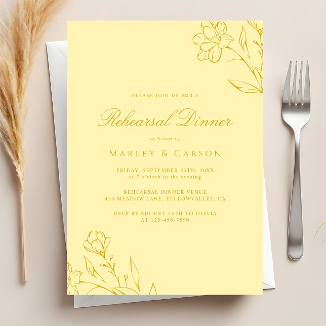 Convite Elegant Butter Yellow Wedding Rehearsal Dinner (Criador carregado)