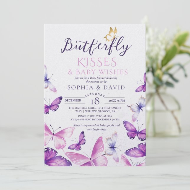 Convite Elegant Butterfly Baby Girl Baby Shower  (Em pé/Frente)