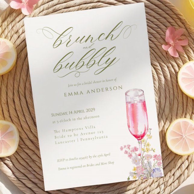 Convite Elegant Calligraphy Brunch & Bubbly Bridal Shower (Criador carregado)