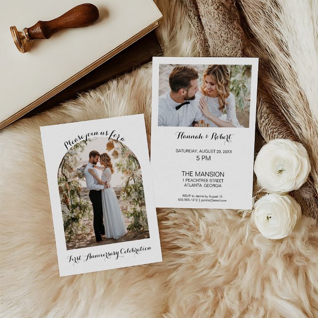 Convite Elegant, Calligraphy Photo Arch 1st Anniversary  (Criador carregado)