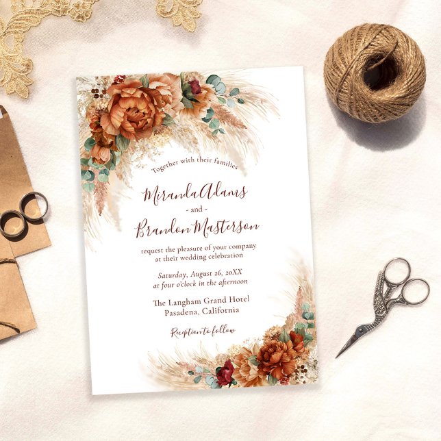 Convite Elegant Calligraphy Romantic Floral Boho Wedding (Criador carregado)