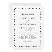 Elegant Calligraphy Wedding Black Wavy Border