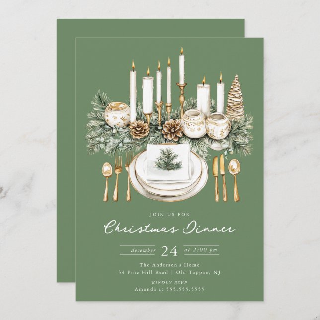 Convite Elegant Candlelight Christmas Dinner Invite (Frente/Verso)