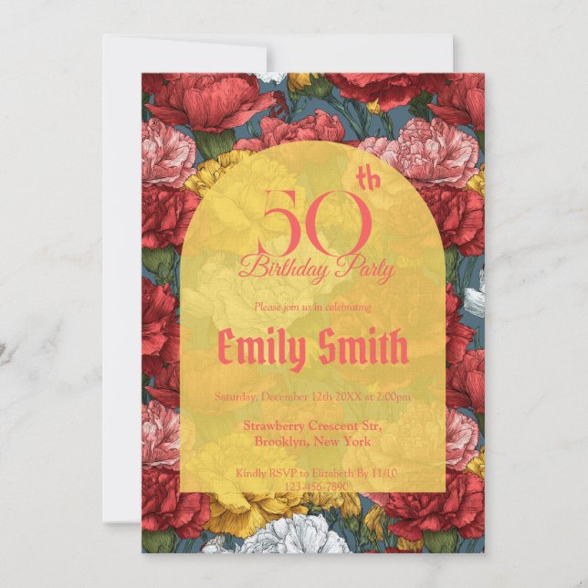 Convite Elegant Carnation Themed Milestone Birthday (Frente)