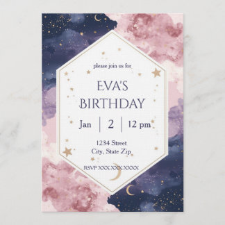 Convite Elegant Celestial Birthday Invitation – Watercolor