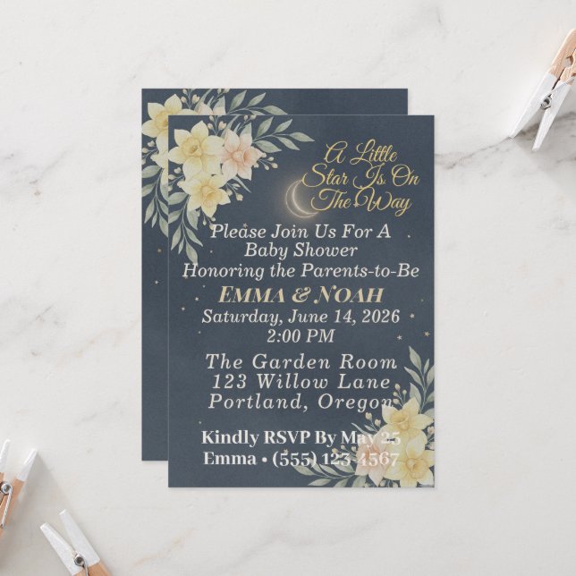 Convite Elegant Celestial Moon Baby Shower Invitation (Frente/Verso In Situ)