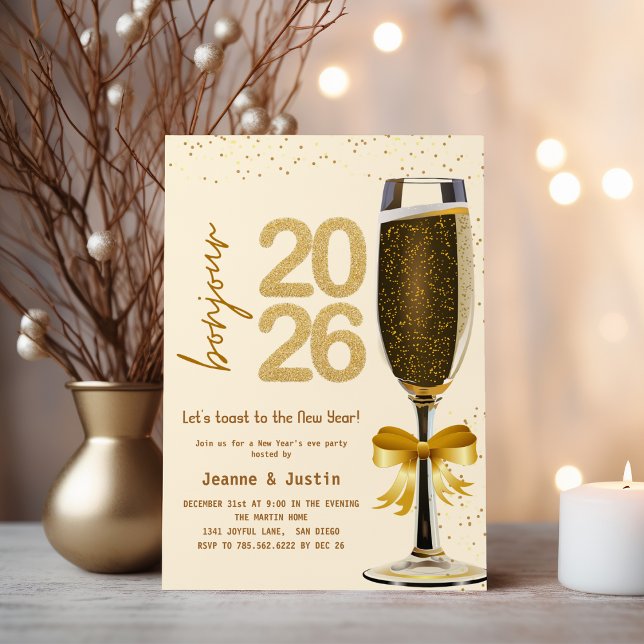 Convite Elegant Champagne New Year's Eve Party Invitation (Criador carregado)