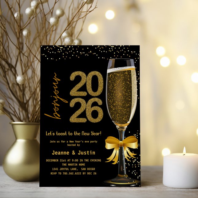 Convite Elegant Champagne New Year's Eve Party Invitation (Criador carregado)