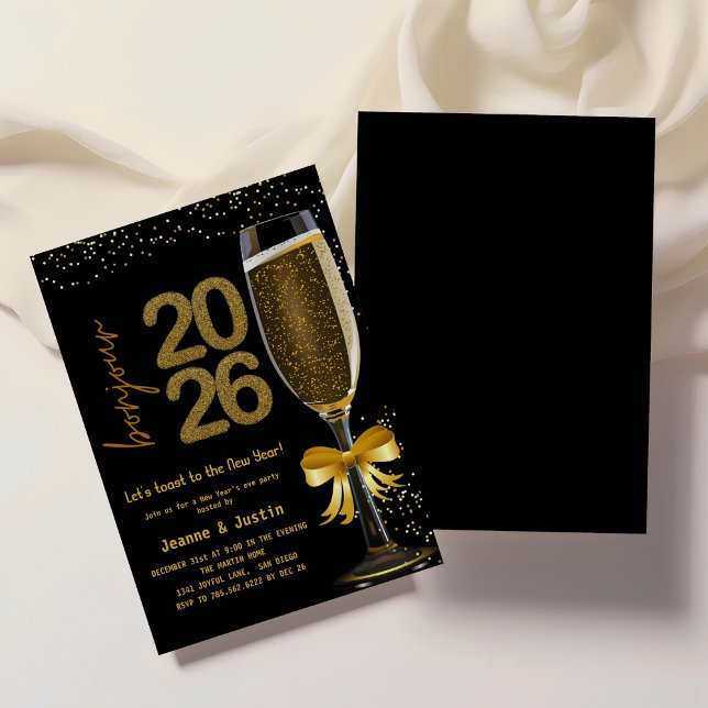Convite Elegant Champagne New Year's Eve Party Invitation (Criador carregado)