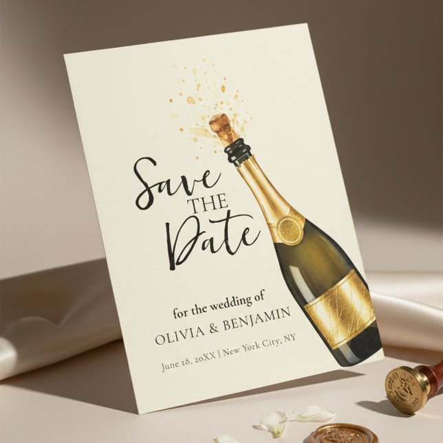 Convite Elegant Champagne Save the Date Wedding (An elegant Save the Date wedding design featuring a soft cream background with champagne gold)