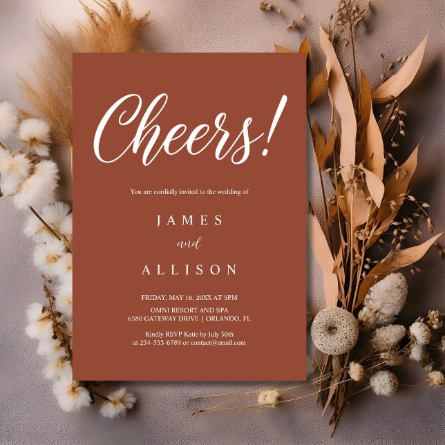 Convite Elegant Cheers Script Terracotta Wedding  (Criador carregado)