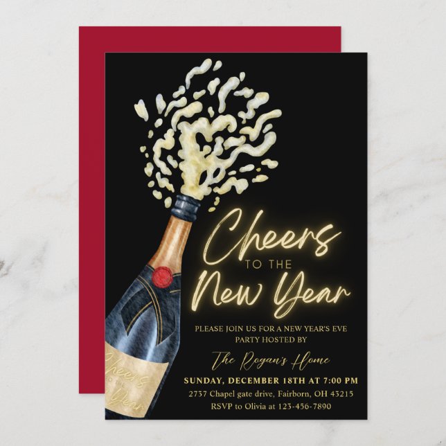 Convite Elegant Cheers The To New Year  Holiday Party (Frente/Verso)