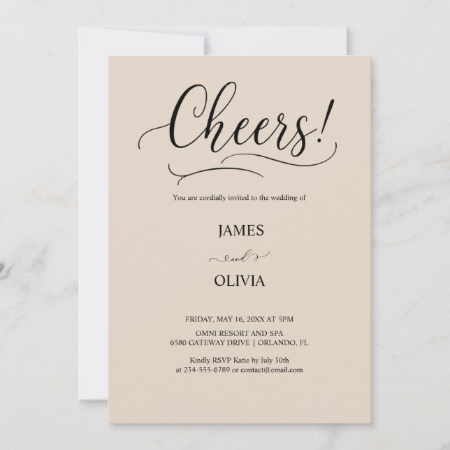 Convite Elegant Cheers! Warm Beige Modern Script Wedding  (Frente)