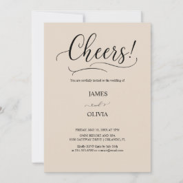 Convite Elegant Cheers! Warm Beige Modern Script Wedding 