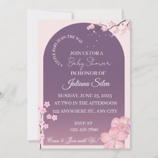 Convite Elegant Cherry Blossom Purple Arch Baby Shower