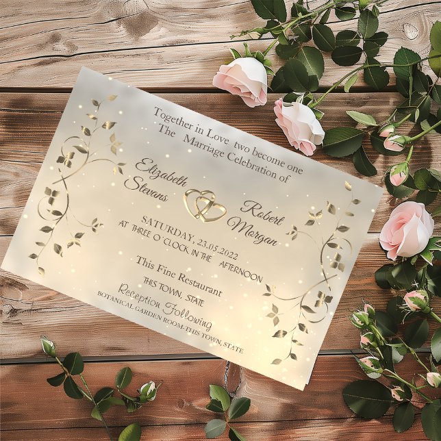 Convite Elegant Chic Gold Hearts Leaves Wedding  (Criador carregado)