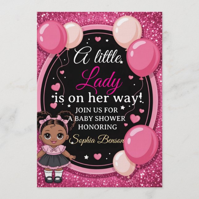 Convite Elegant &Chic "Little Lady" Baby Shower Invitation (Frente)