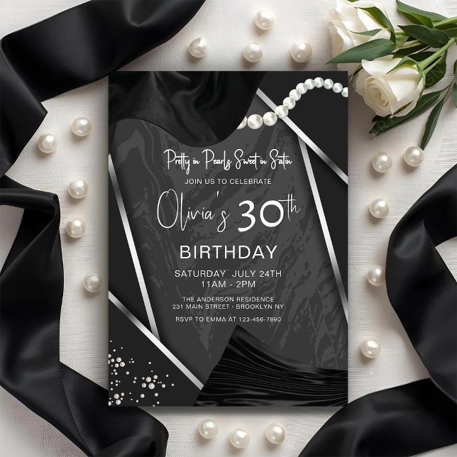 Convite Elegant Chic Pearls & Satin Adult Birthday Party (Criador carregado)