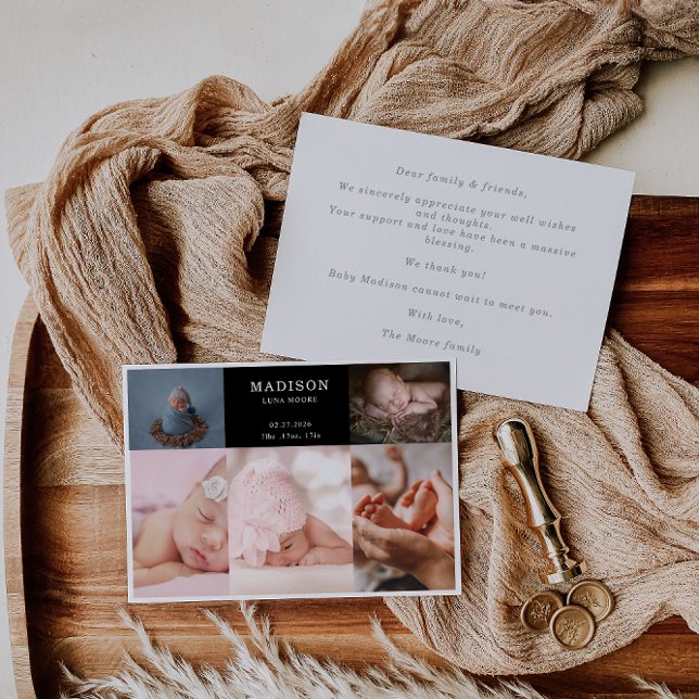 Convite Elegant Chic Photo Collage Baby Announcement Card (Criador carregado)