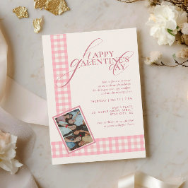 Convite Elegant Chic Pink Check Typography Galentines Day