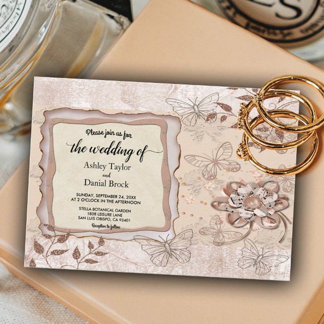 Convite Elegant Chic Rose Gold Glitter Stylish Wedding (Criador carregado)