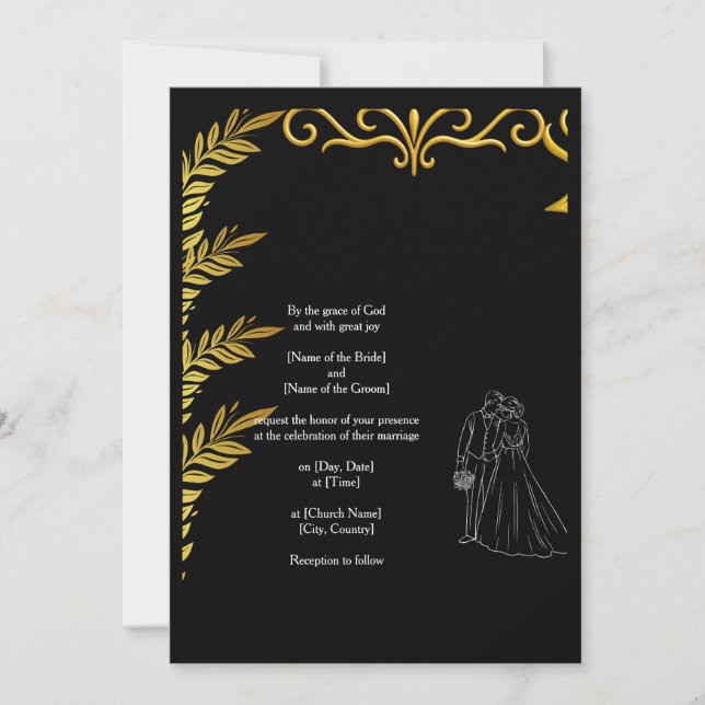 Convite Elegant Christian Wedding Invitation | Gold Floral (Frente)