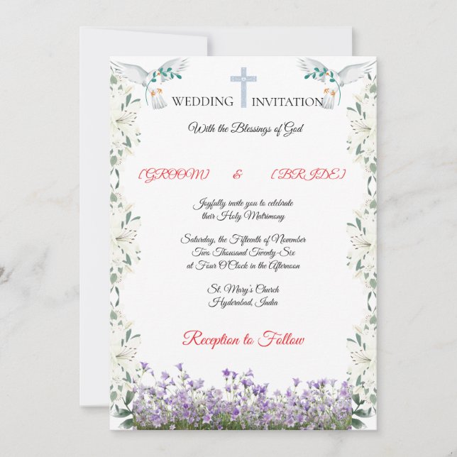 Convite Elegant Christian Wedding Invitation Template (Frente)