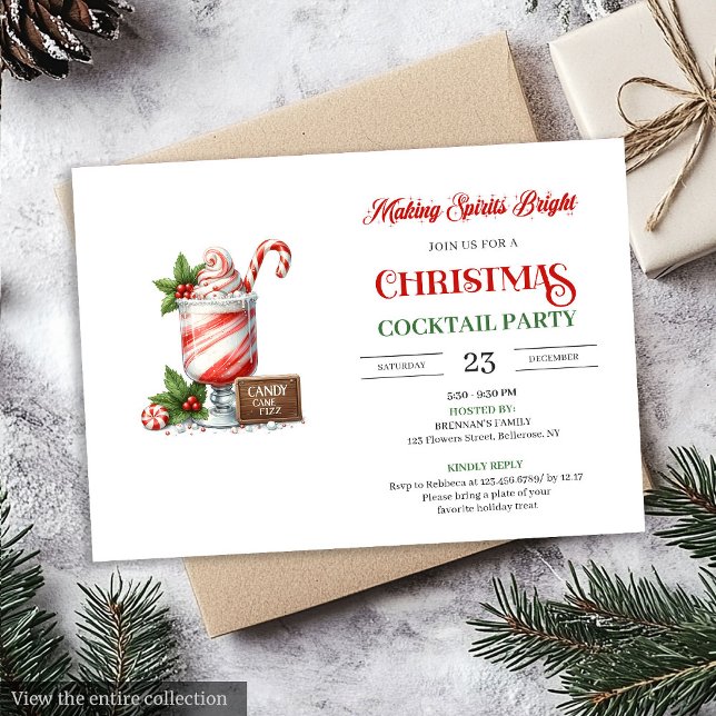 Convite Elegant Christmas Cocktails Party printable invite (Elegant Christmas Cocktails Party printable invite)