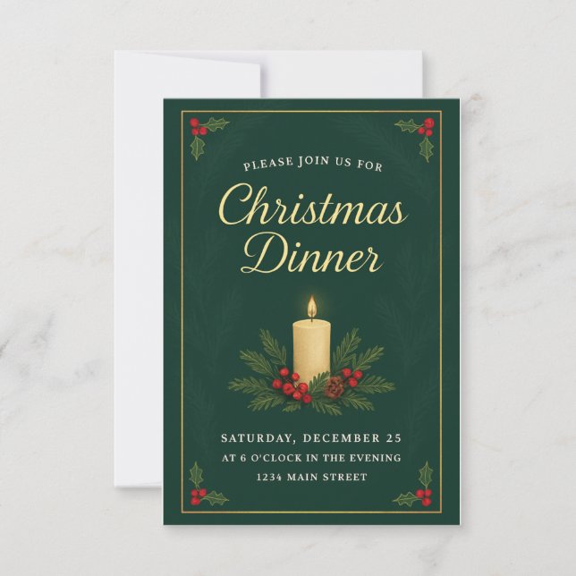 Convite Elegant Christmas Dinner Invitation (Frente)