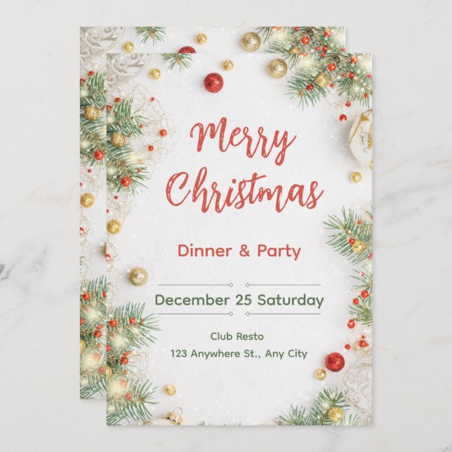 Convite Elegant Christmas Dinner Invitation (Frente/Verso)