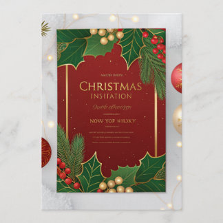 Convite Elegant Christmas Greeting Cards – Red & Green Hol