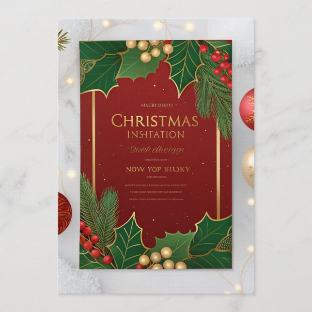 Convite Elegant Christmas Greeting Cards – Red & Green Hol (Frente)