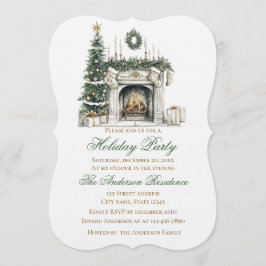Convite Elegant Christmas Holiday Invitation Fireplace