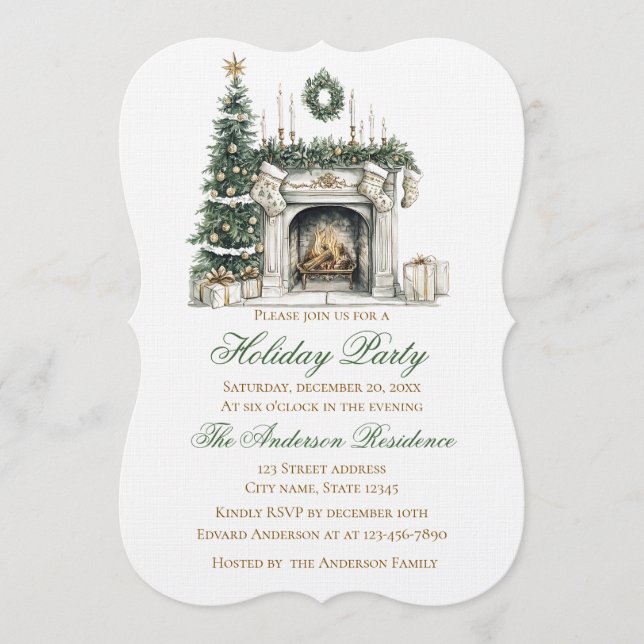 Convite Elegant Christmas Holiday Invitation Fireplace (Frente)