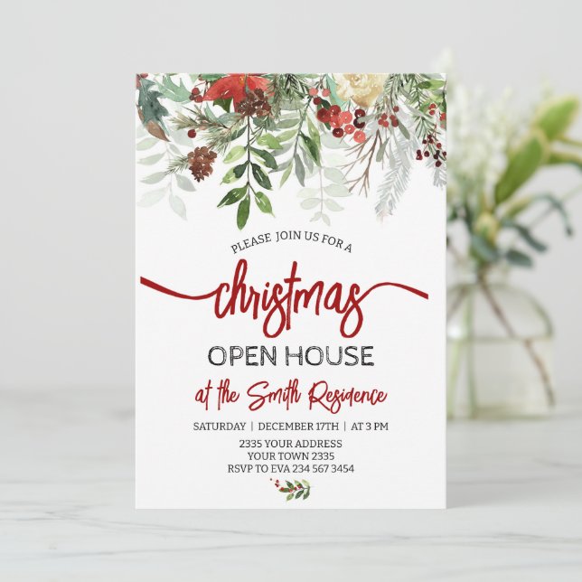 Convite Elegant Christmas Holiday Open House Party (Em pé/Frente)