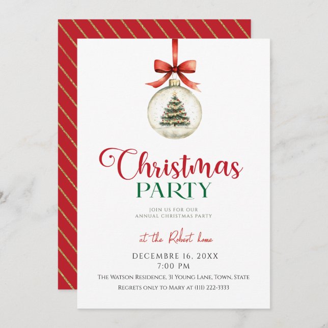 Convite Elegant Christmas ornament  Holiday Party  (Frente/Verso)