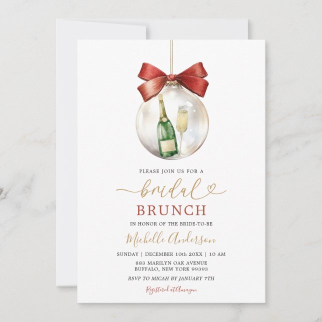 Convite Elegant Christmas Ornament Prosecco Bridal Brunch (Frente)