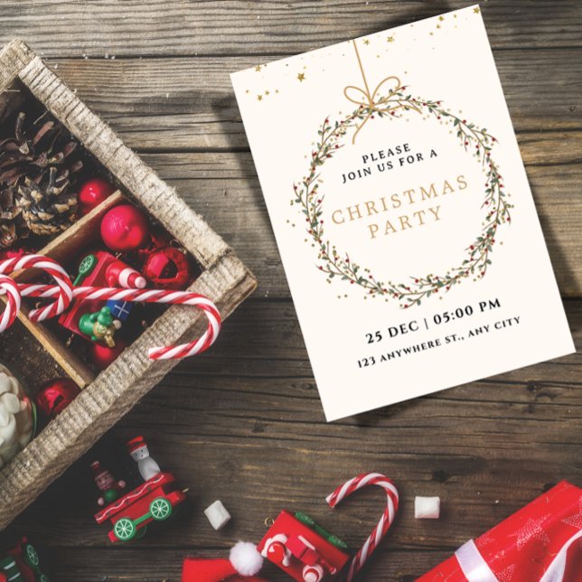 Convite Elegant Christmas Party Invitation with Wreath  (Criador carregado)