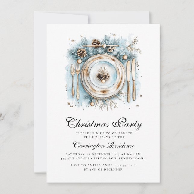 Convite Elegant Christmas Script Dinner/Party Invitation (Frente)