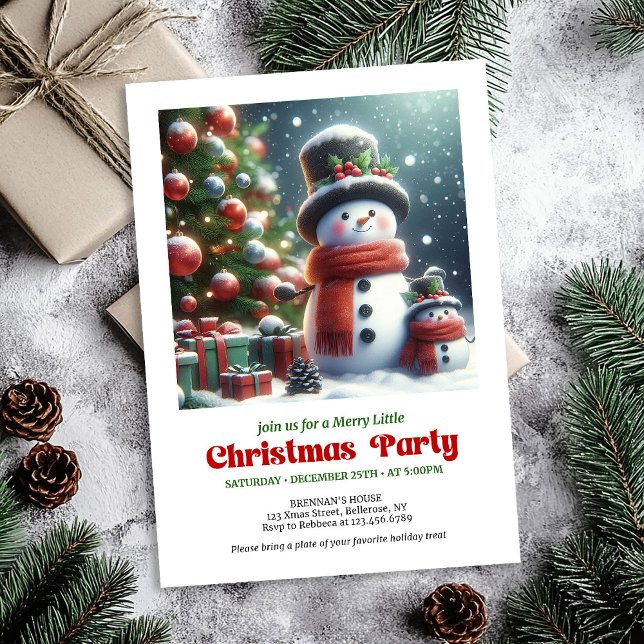 Convite Elegant Christmas snowman invite kids editable (Elegant Christmas snowman invite kids cheer editable

)