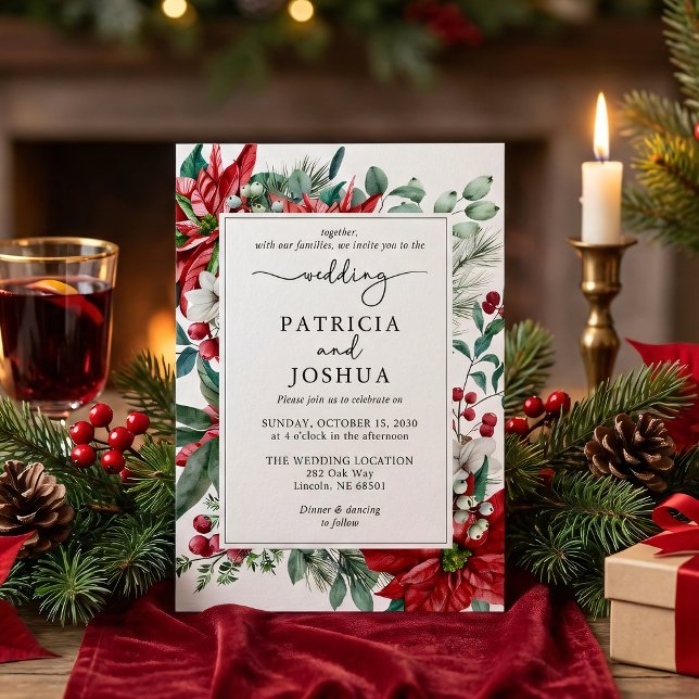 Convite Elegant Christmas Wedding Invitation Poinsettia (Criador carregado)