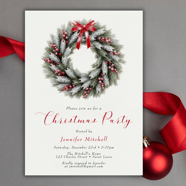 Convite Elegant Christmas Wreath Holiday Party (Elegant Christmas Wreath Holiday Party Invitation)