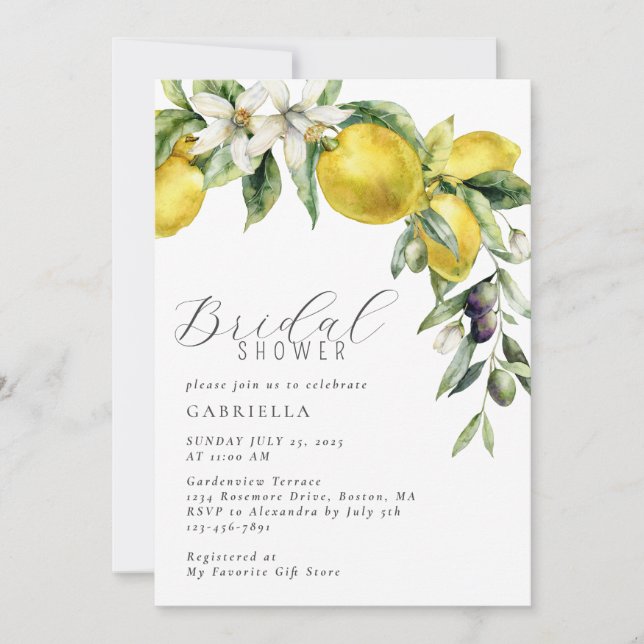 Convite Elegant Citrus Lemon Bridal Shower (Frente)
