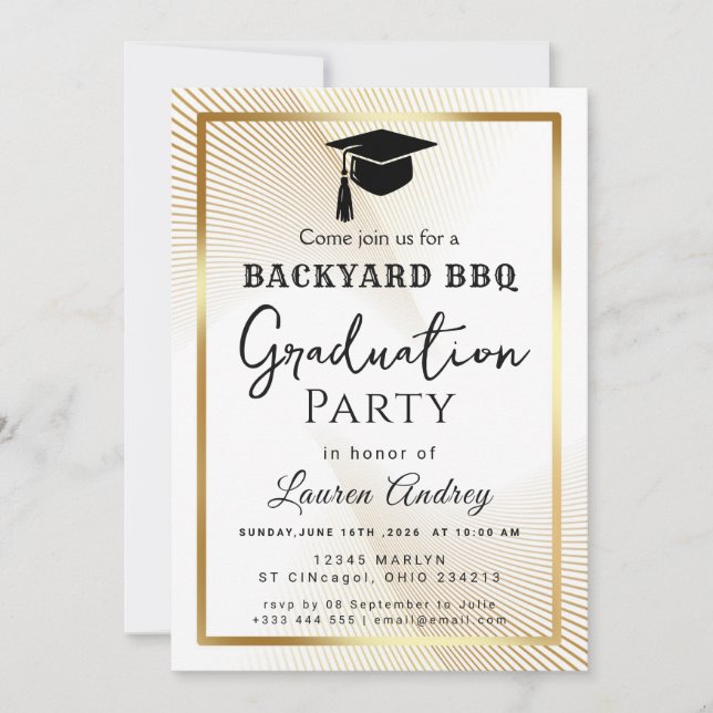 Convite Elegant Class of 2027 Grad Party Invite with Gold  (Frente)