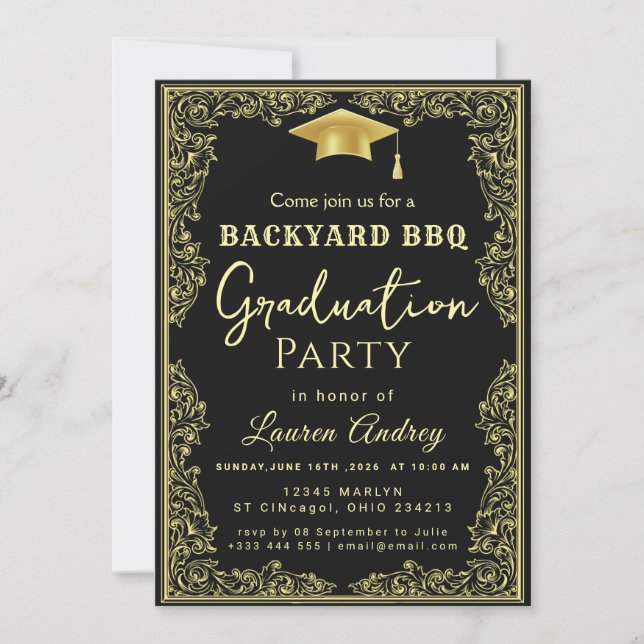 Convite Elegant Class of 2027 Grad Party Invite with Gold  (Frente)