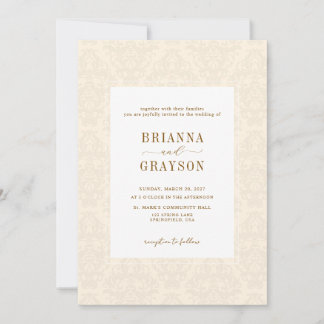 Convite Elegant Classic Beige Script Vintage Wedding 