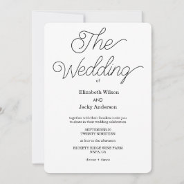 Convite Elegant Classic Black and White Caligraphy Wedding