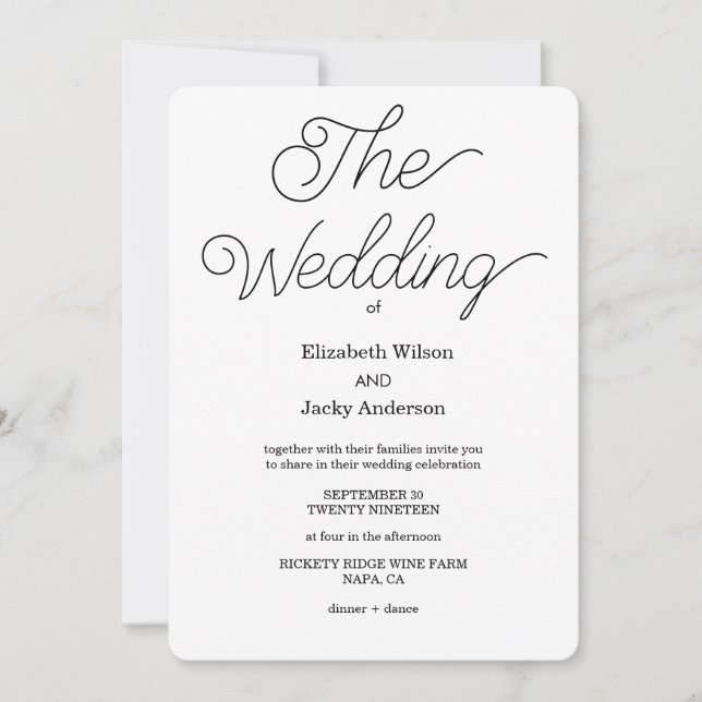 Convite Elegant Classic Black and White Caligraphy Wedding (Frente)