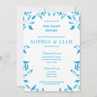Convite elegant classic blue floral rehearsal Invitation